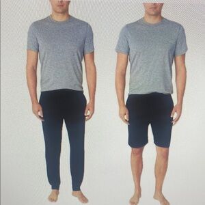 Eddie Bauer Mens Lounge Set 3 piece Gray/Black Tee Shirt Jogger Shorts M